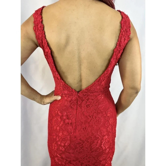 Jovani Red Floral Lace Double V-Neck Gown $550 - Picture 10 of 14